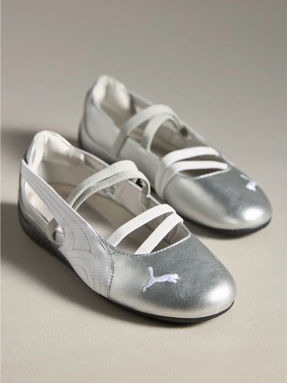 Womens PUMA Speedcat Ballet Metallic Sneaker - Silver/White | Size 6